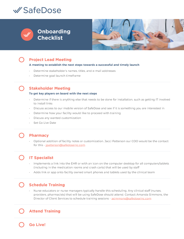 SafeDose Onboarding Checklist